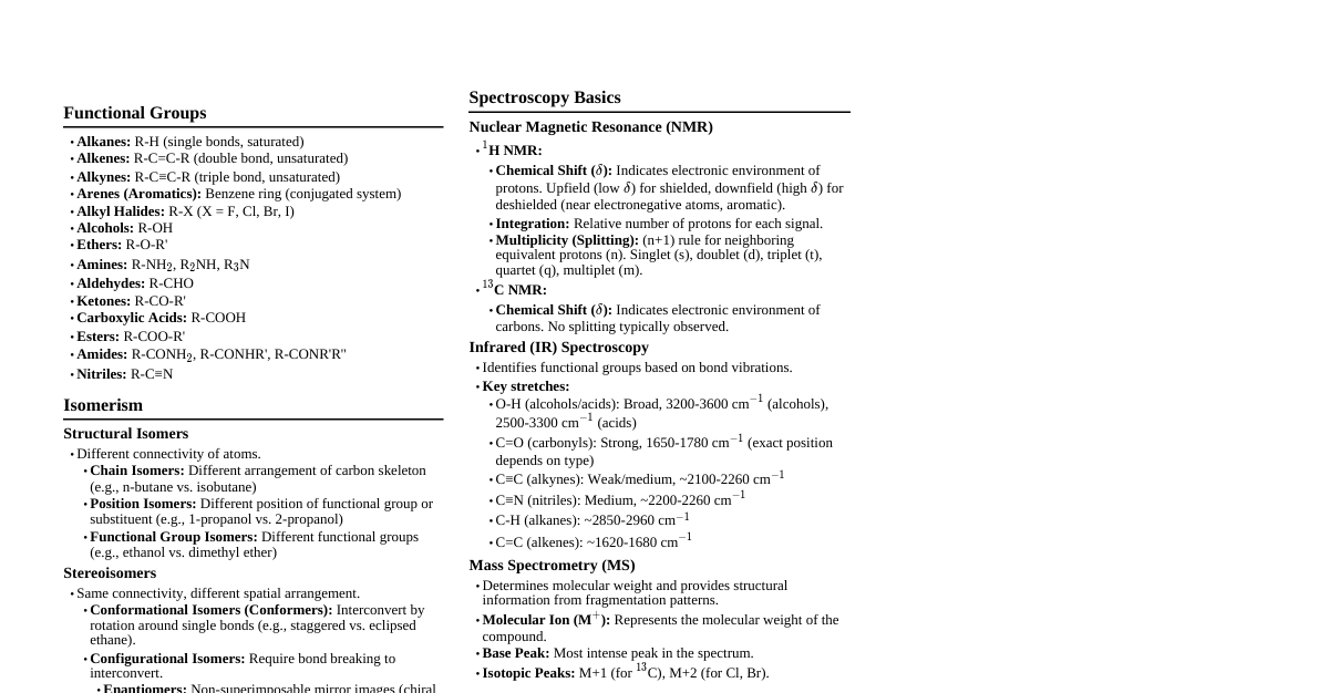 Organic Compounds Cheatsheet