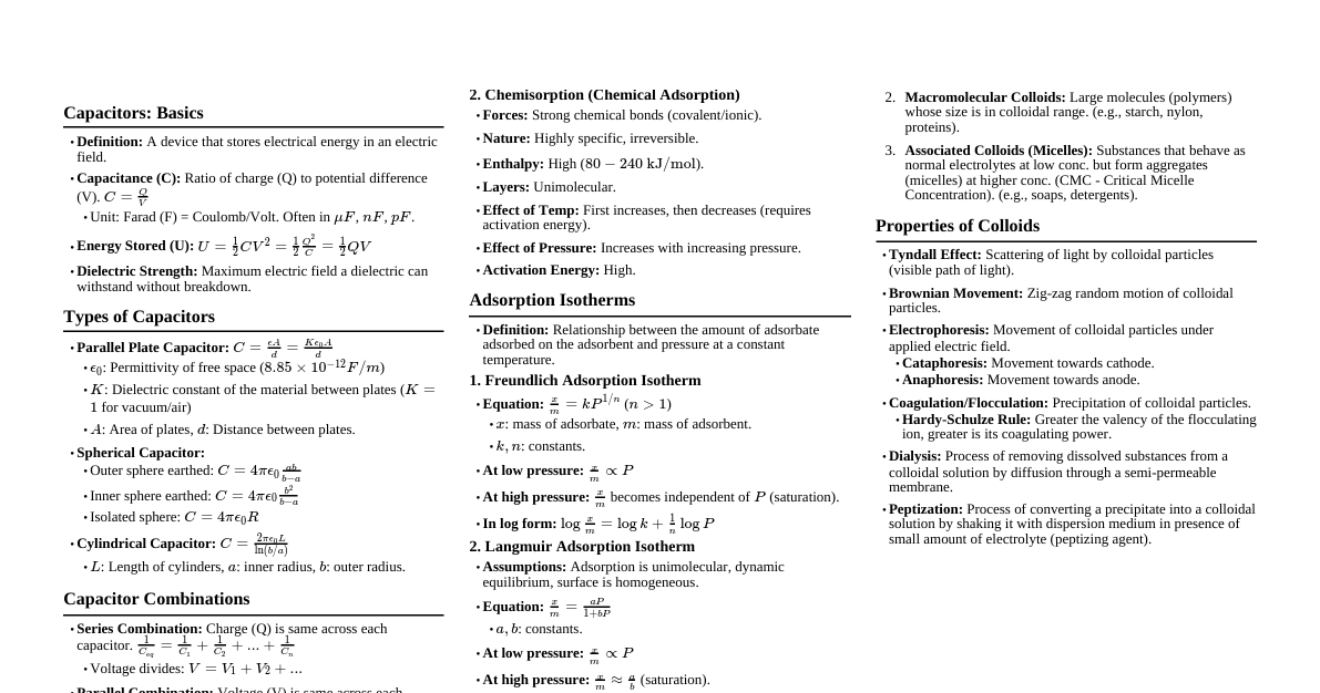 Capacitors & Surface Chemistry