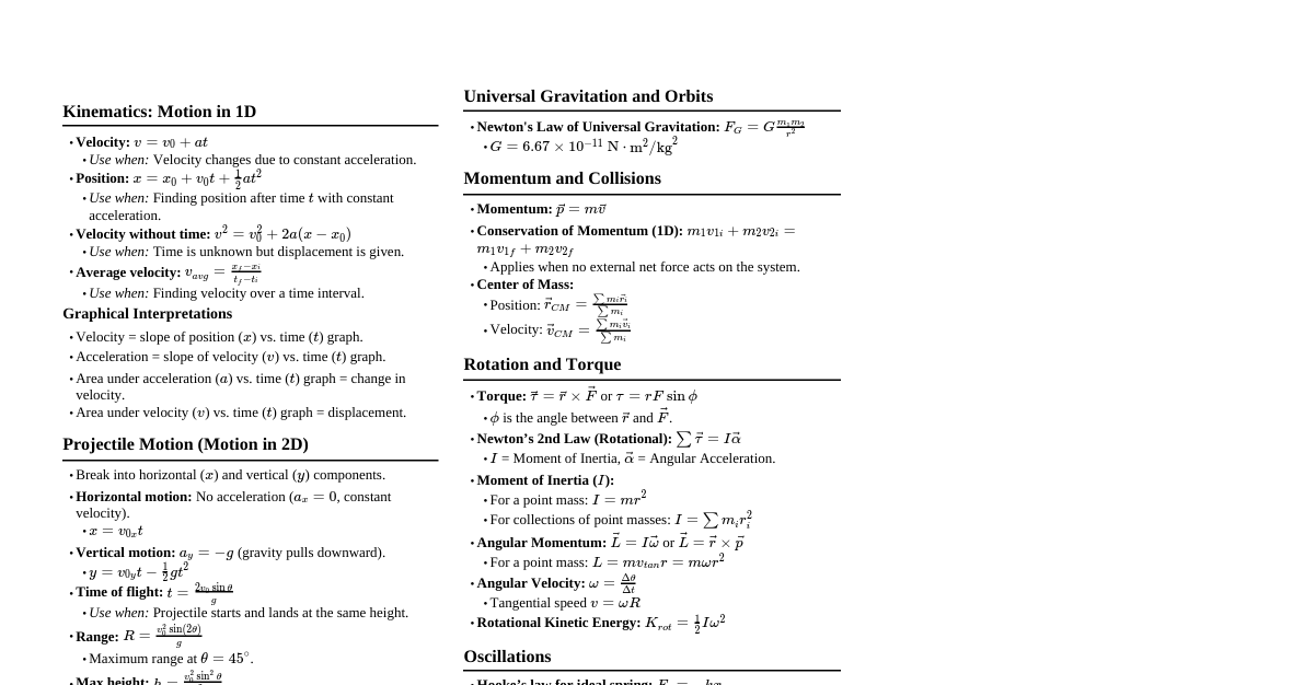 Physics 101 Cheatsheet
