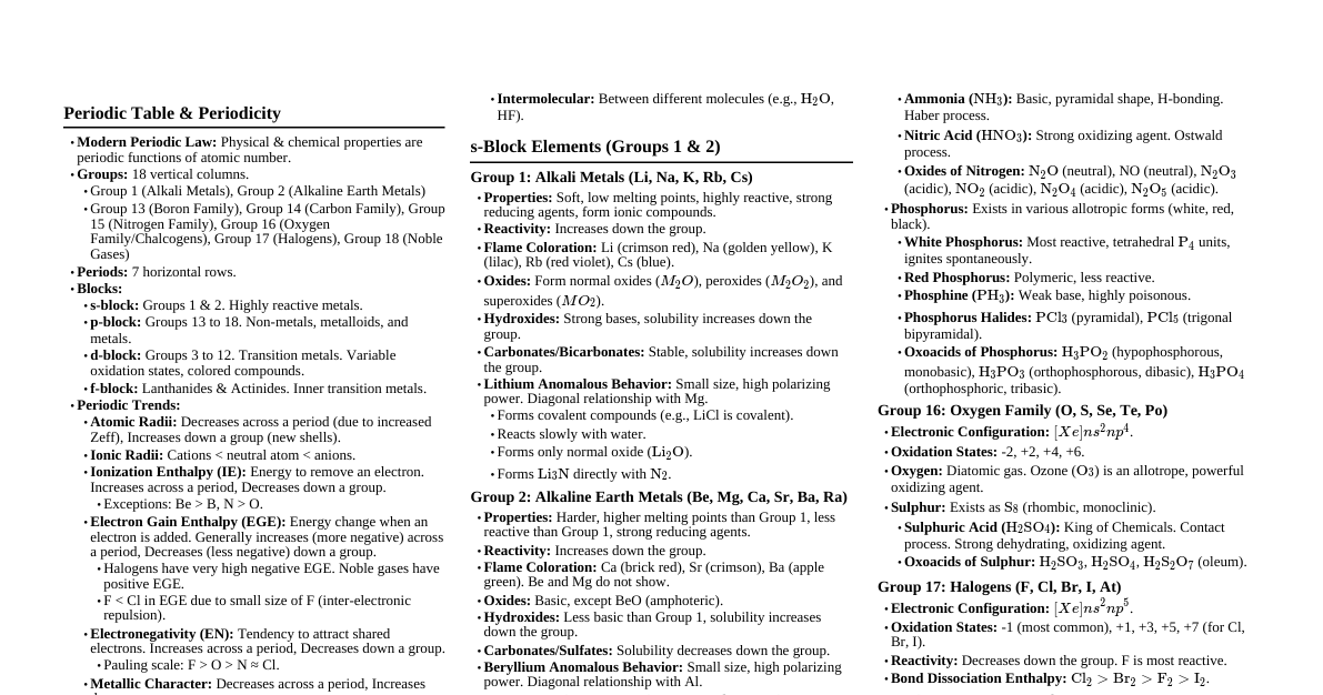 JEE Mains Inorganic Chemistry
