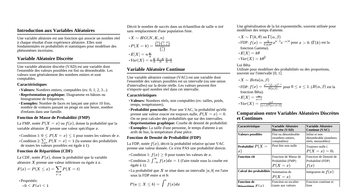 Variables Aléatoires