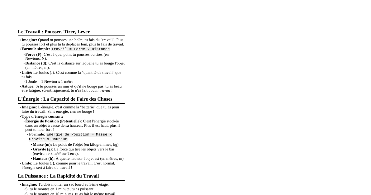 Mécanique: Formules et Unités