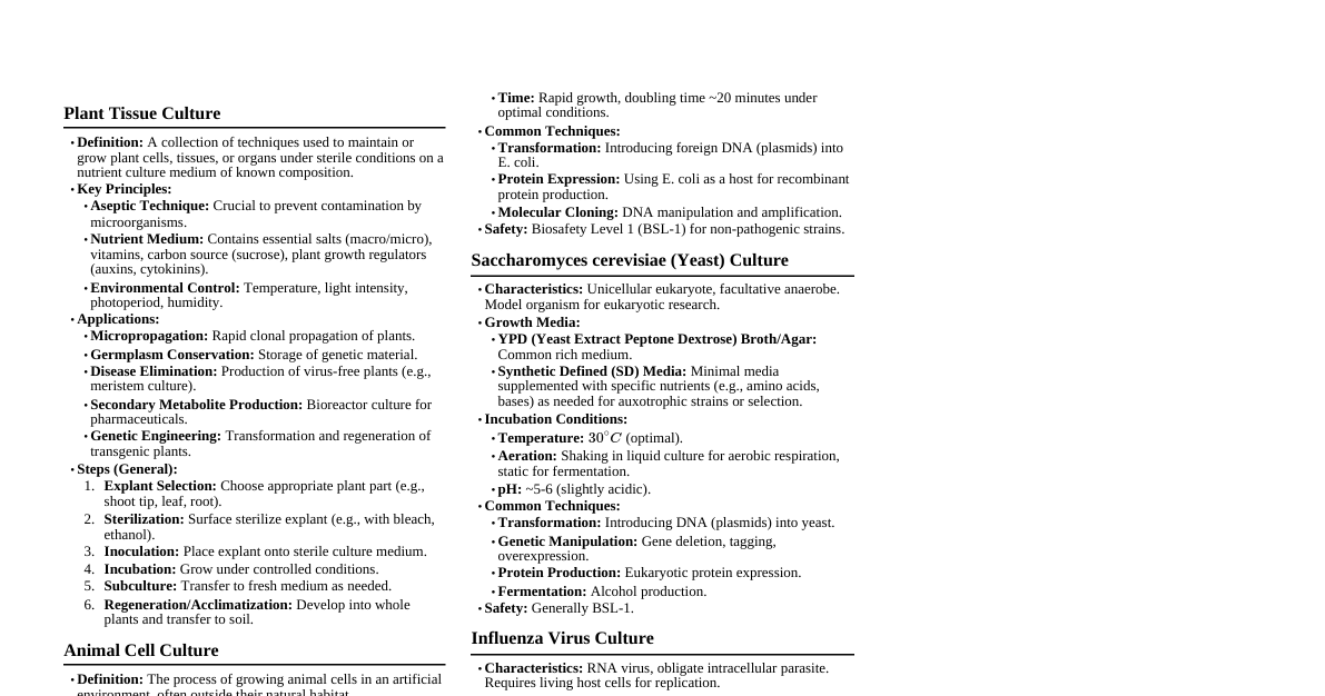 Culture Techniques Summary