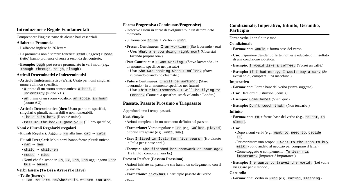 Grammatica Inglese Essenziale