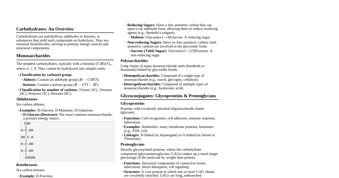 Carbohydrates Summary