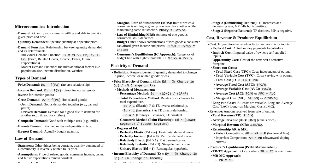 ISC Economics Cheatsheet