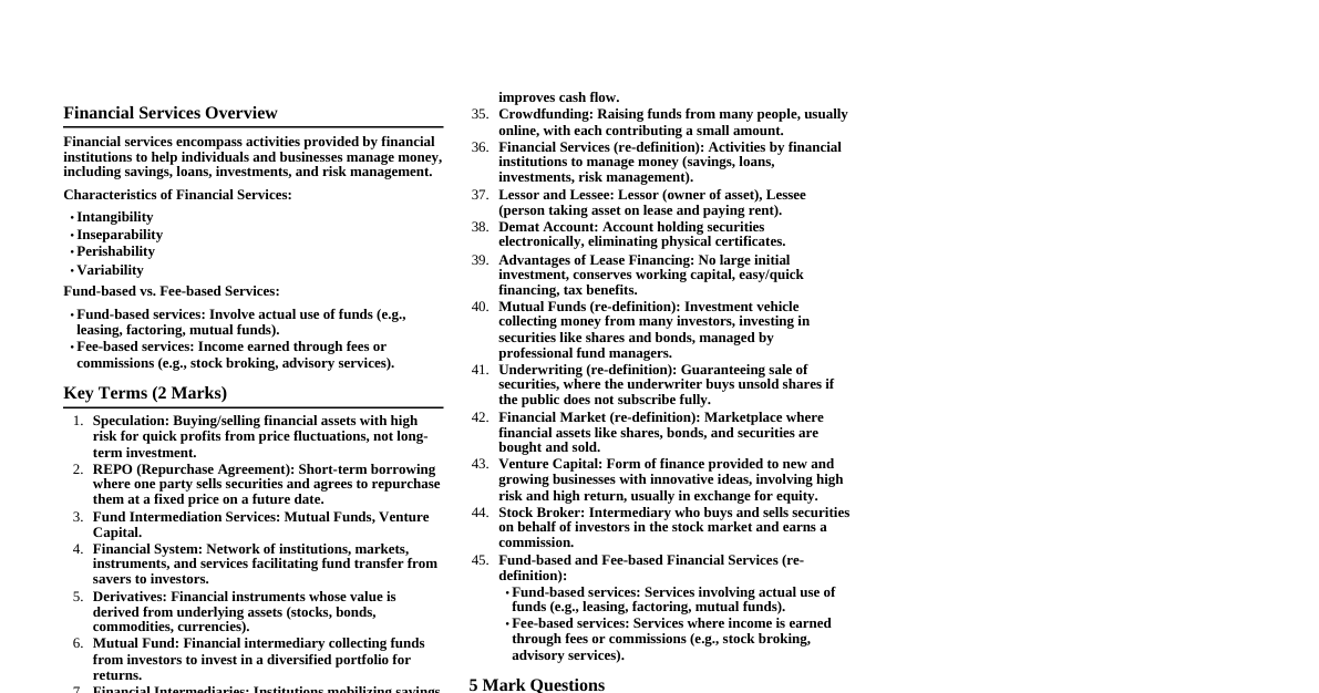 Financial Services Cheatsheet