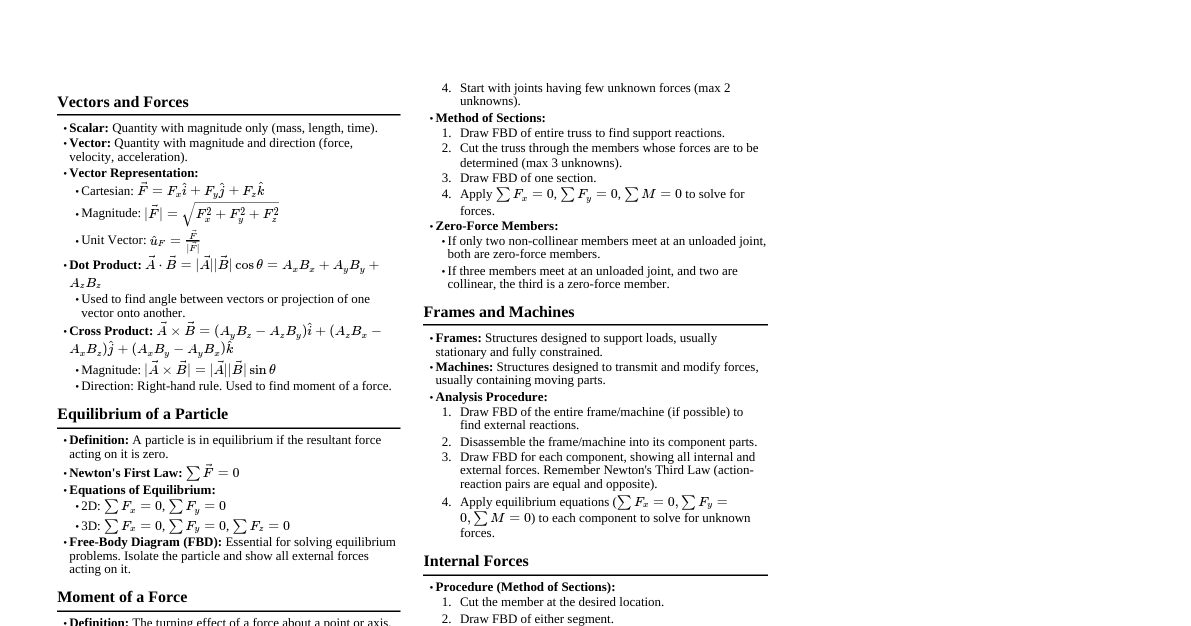 Hibbeler Mechanics Cheatsheet
