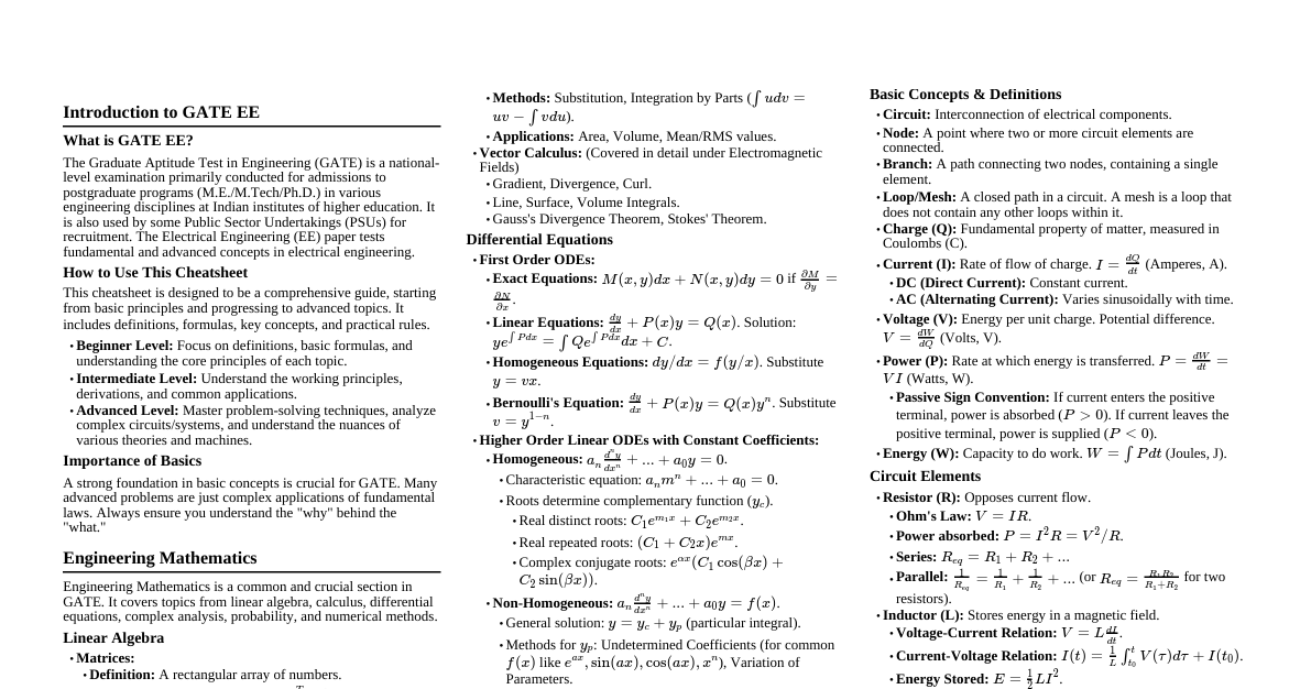GATE EE Cheatsheet