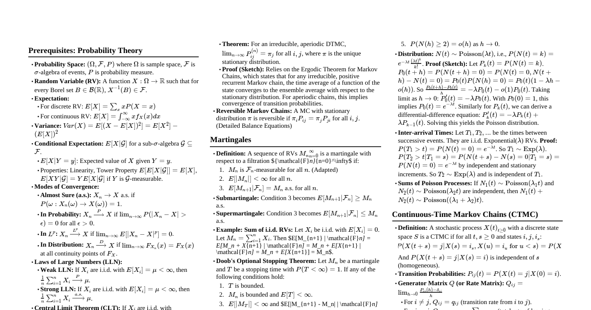 Stochastic Processes Cheatshee