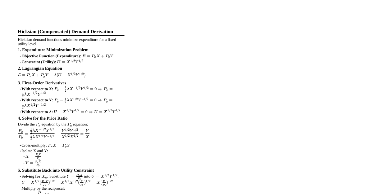 Demand Functions Derivations