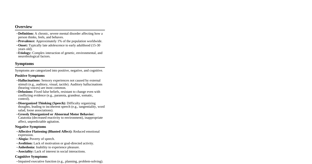 Schizophrenia Cheatsheet