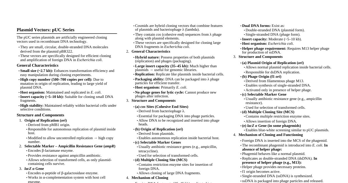 Plasmid Vectors & DNA Tech