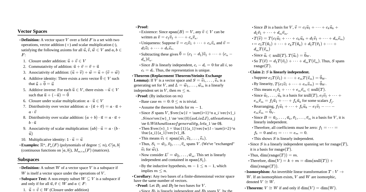 Linear Algebra Cheatsheet