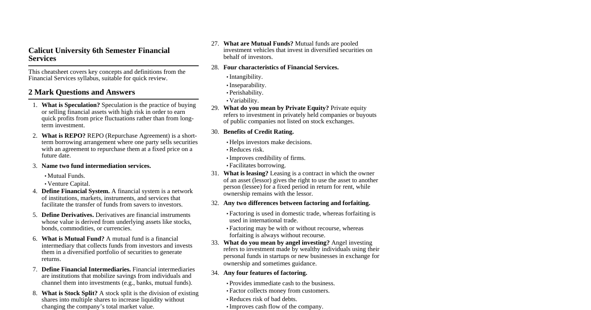 Financial Services Cheatsheet