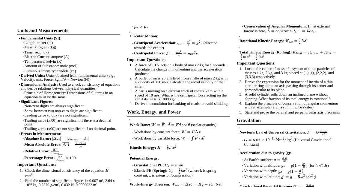 Class 11 PCB Physics