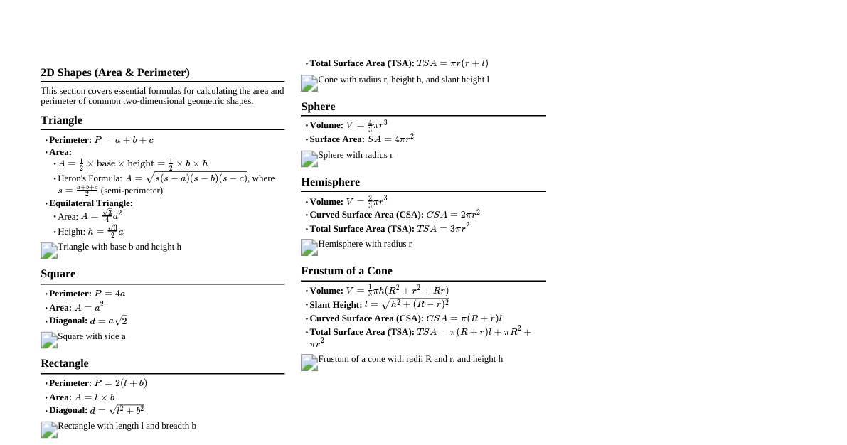2D & 3D Mensuration (SSC)