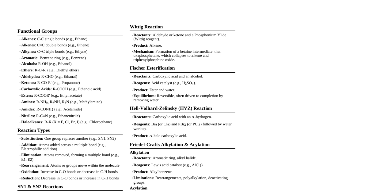 Organic Chemistry Cheatsheet