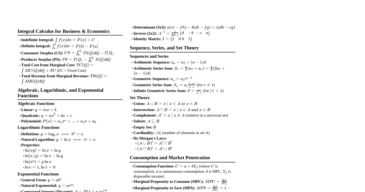 UNILAG-213 Formula Cheatsheet