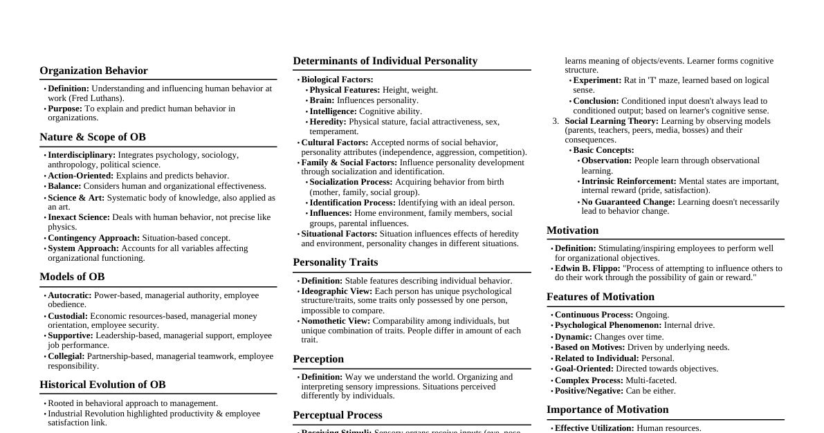 Org Behavior Cheatsheet
