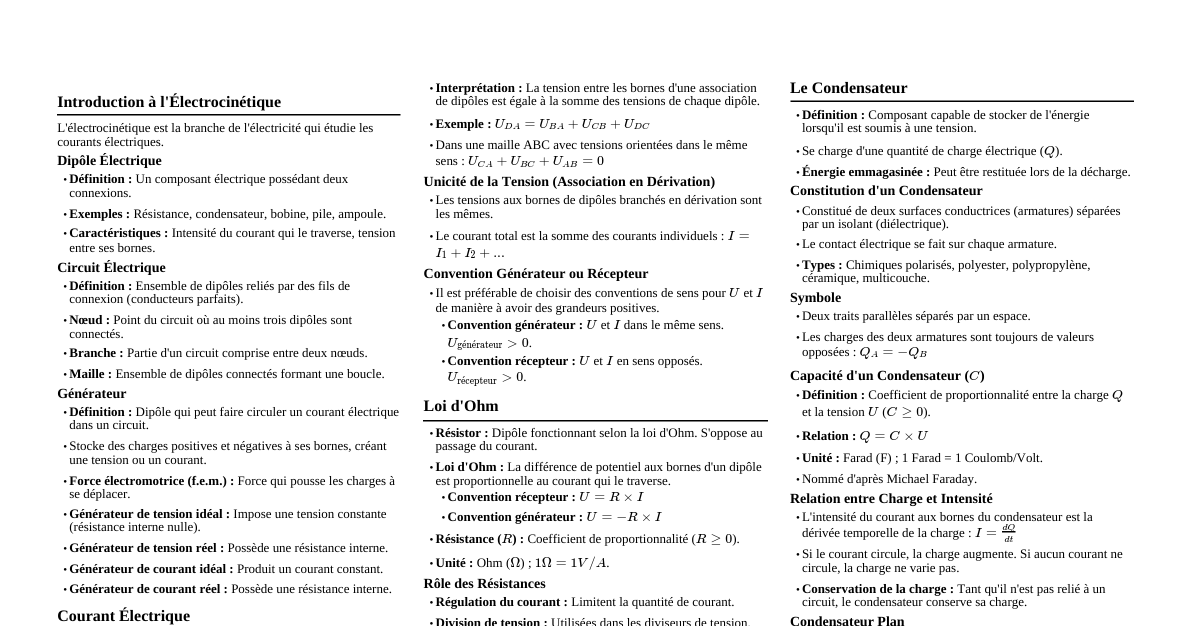 Électrocinétique - Condensateu