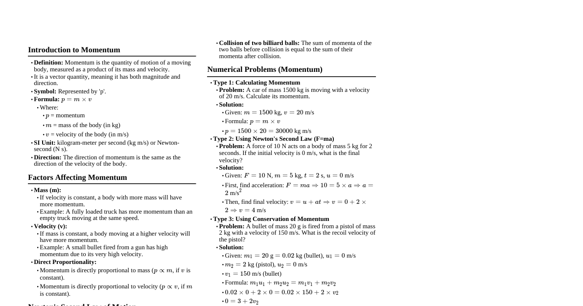 Momentum (CBSE Class 10)