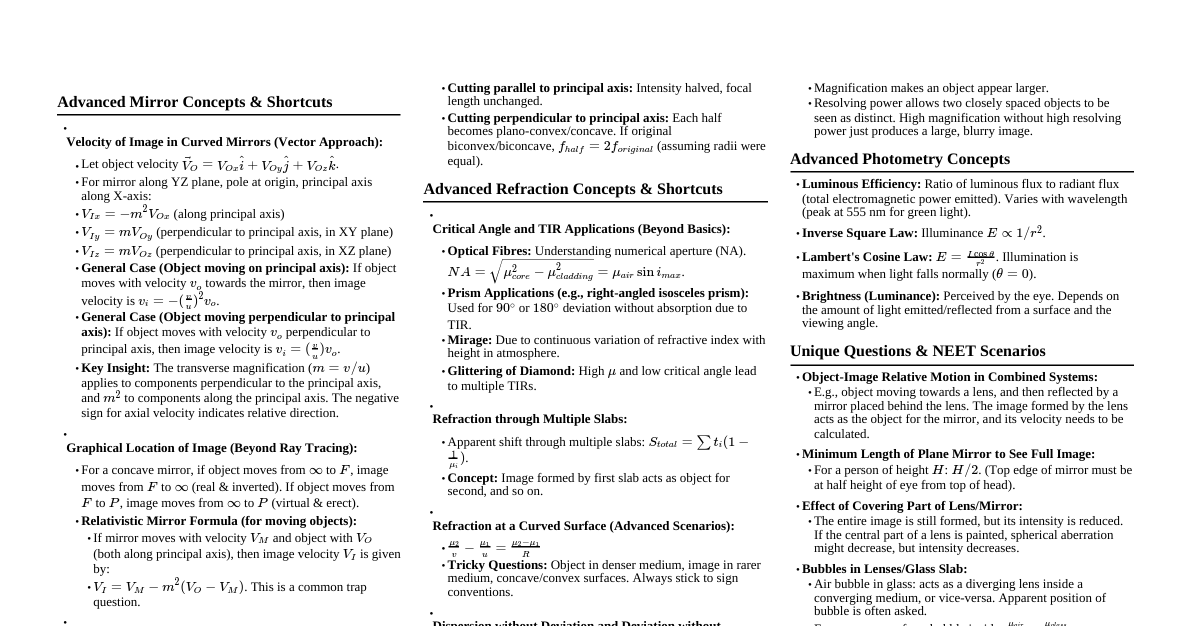 NEET Ray Optics & Instruments