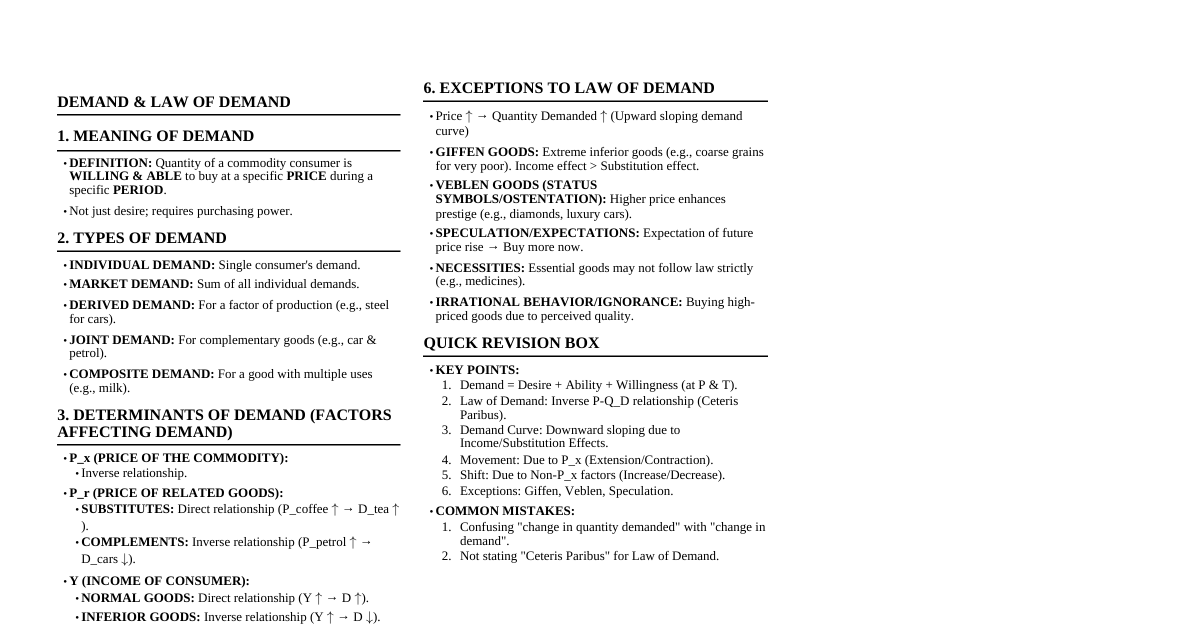 Demand & Law of Demand (ISC XI