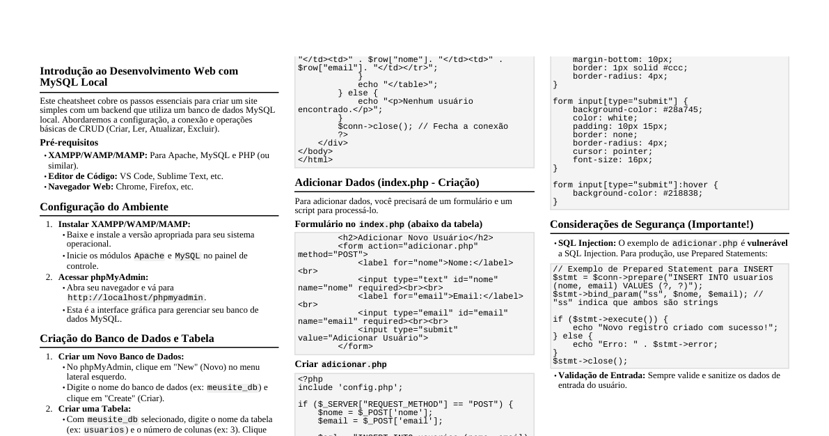 Site com MySQL Local