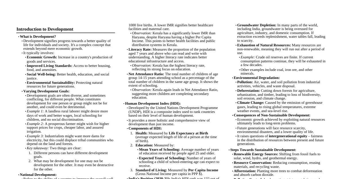 Class 10 Economics: Developmen