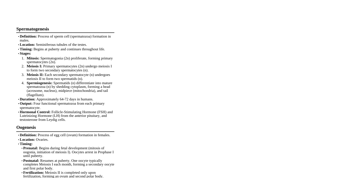 Gametogenesis Summary