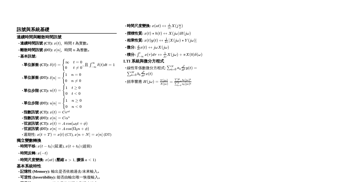 生醫數位訊號處理期中速查表