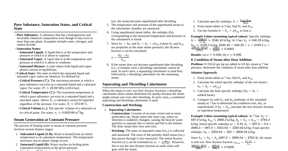 Thermodynamics of Steam