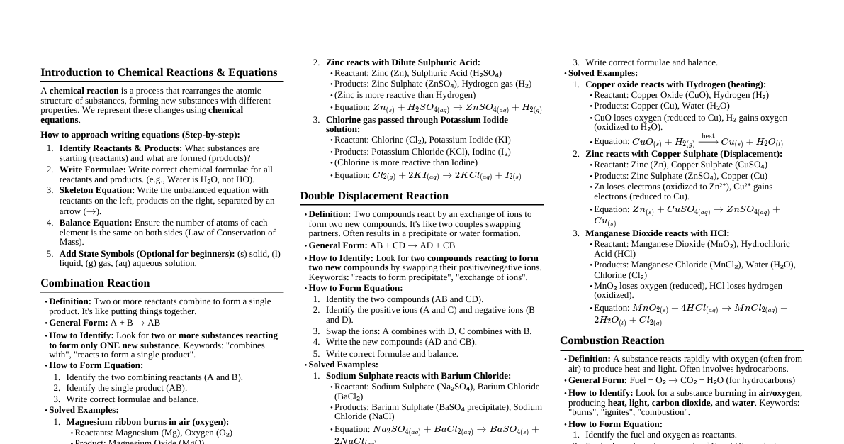 Class 10 Chem: Eq. Types