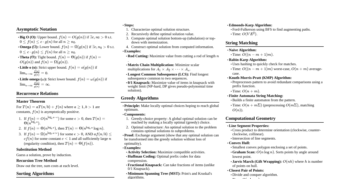 CLRS Algorithms Cheatsheet
