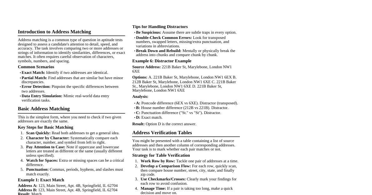 Address Matching Aptitude