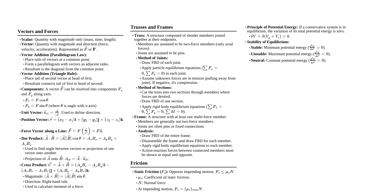 Hibbeler Mechanics Cheatsheet