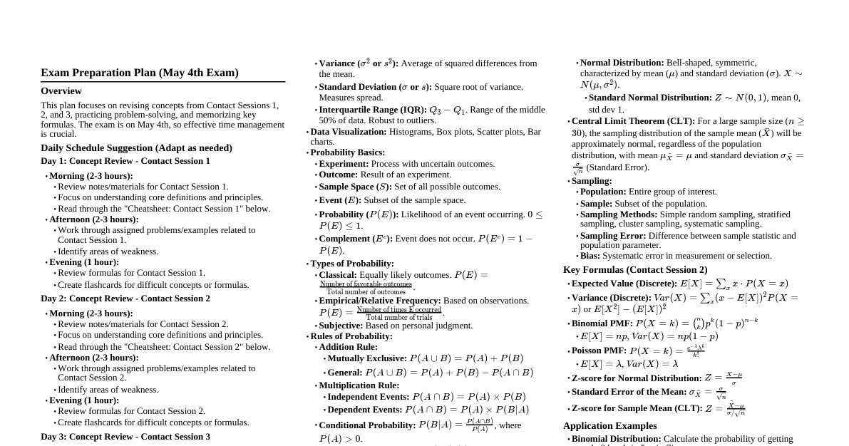 Exam Prep Plan & Cheatsheet