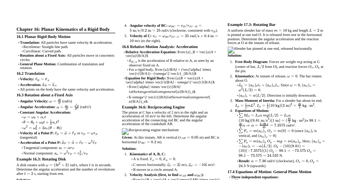 Dynamics: Ch 16-17.4
