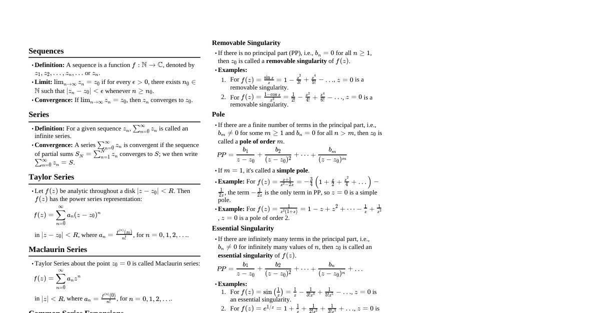 Complex Analysis Series & Resi