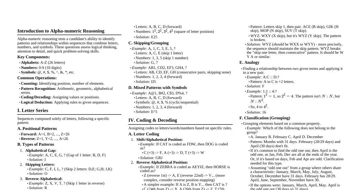 Alpha-numeric Reasoning