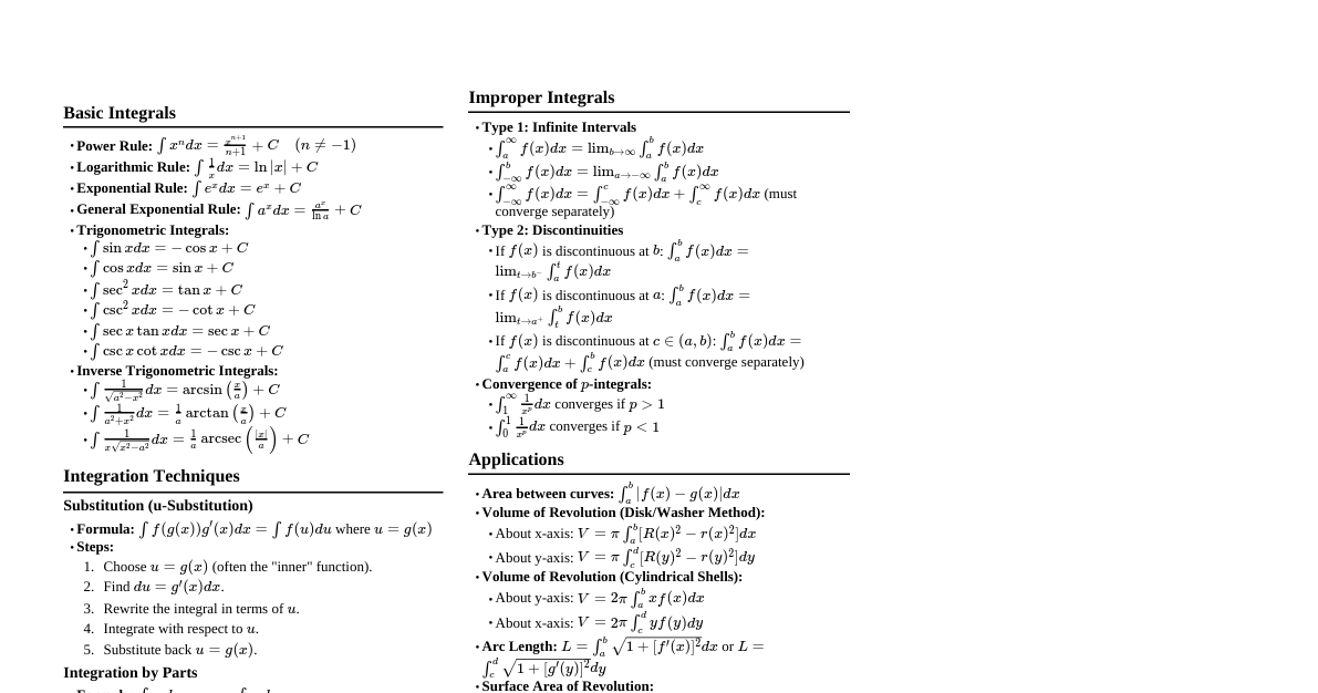 Integration Cheatsheet