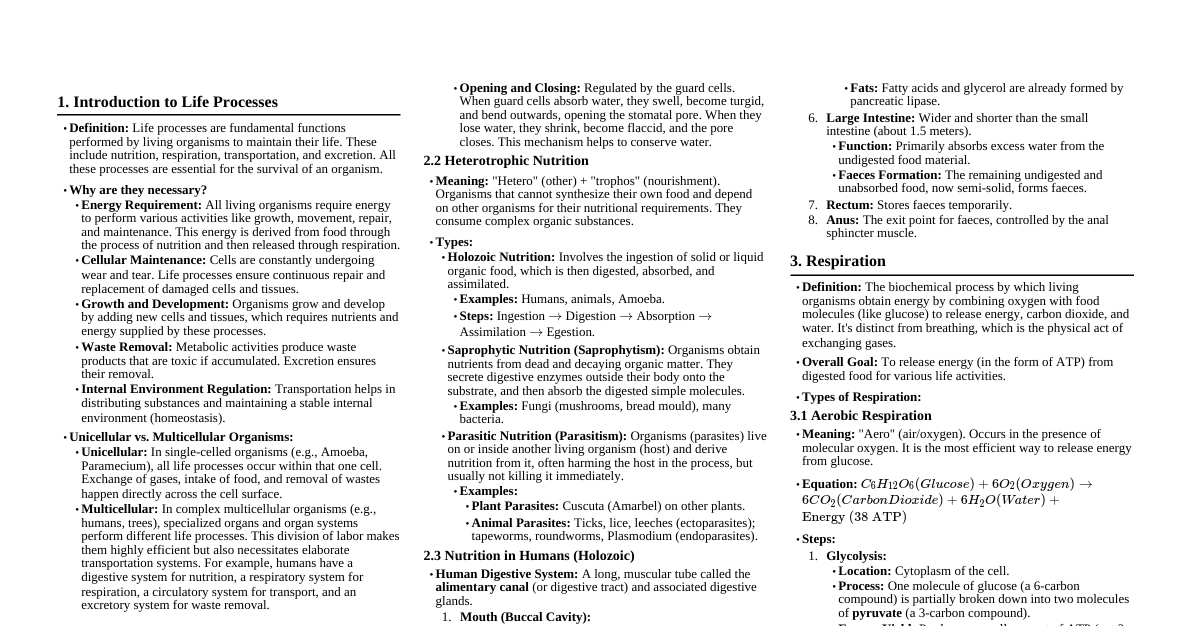 Life Processes Class 10
