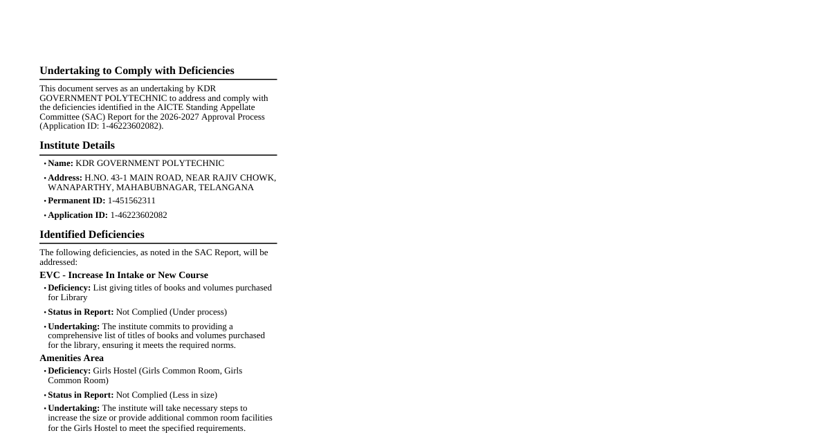 Compliance Undertaking