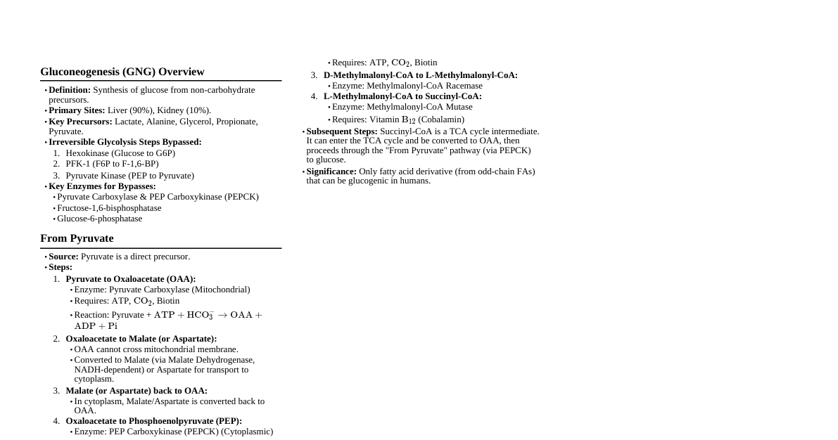 Gluconeogenesis Pathways