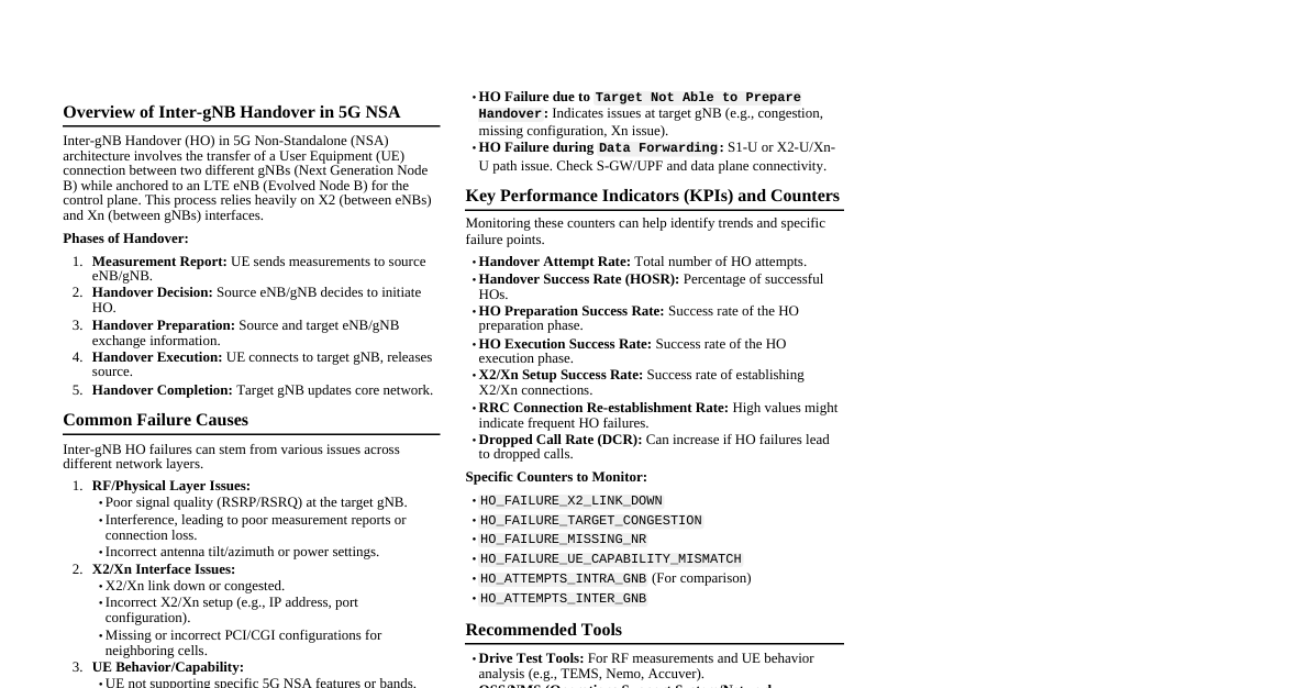 5G NSA Inter-gNB HO Failures
