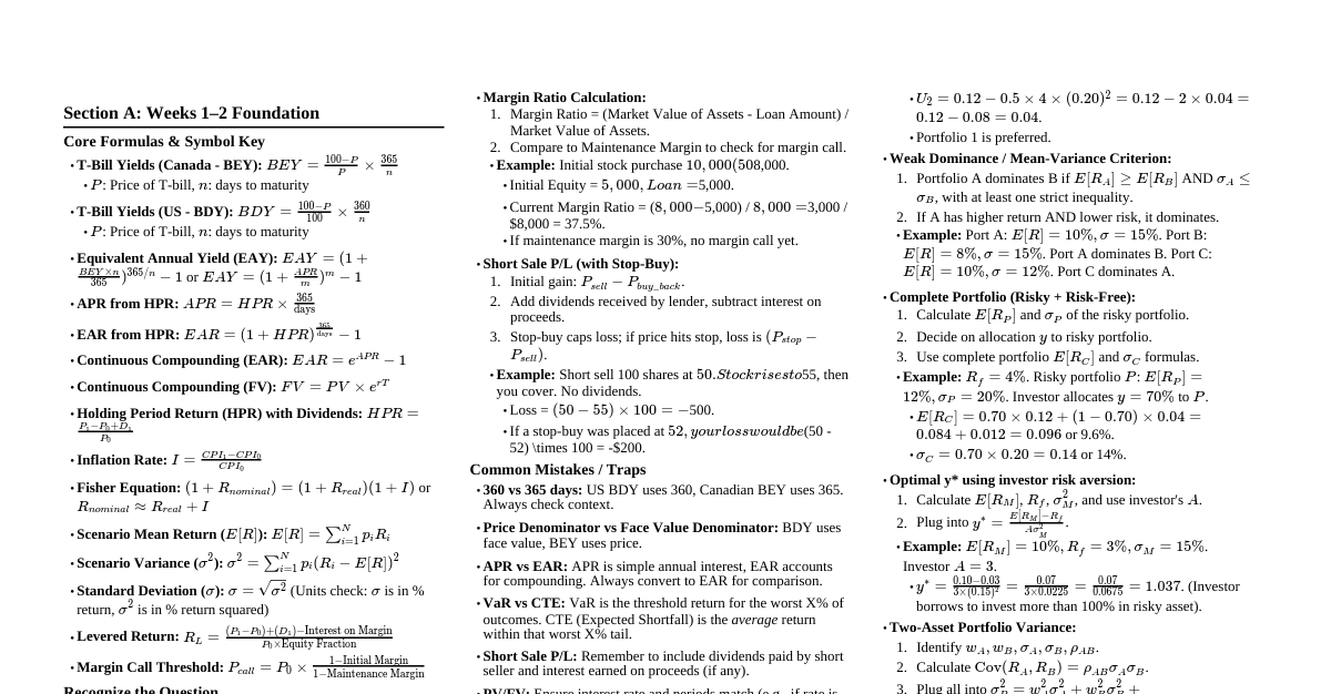 FIN 312 Final Exam Cheatsheet