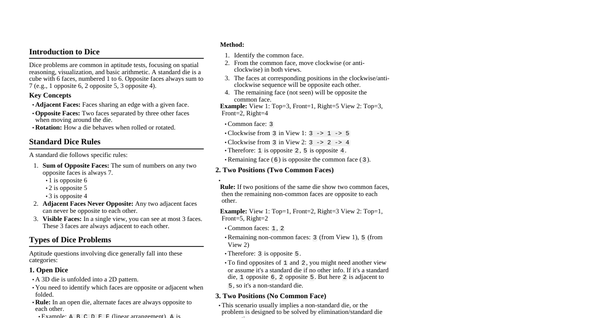 Aptitude Dice Cheatsheet