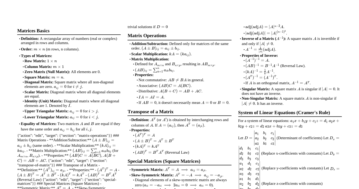 Matrices & Determinants JEE