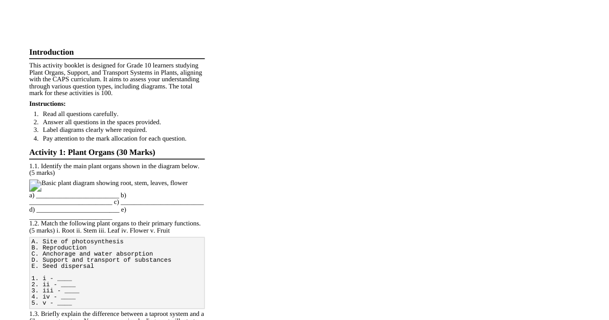 Plant Organs & Transport Gr. 1